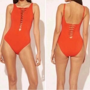 Bleu Rod Beattie Orange Knotted Open Weave One Piece Swimsuit 4